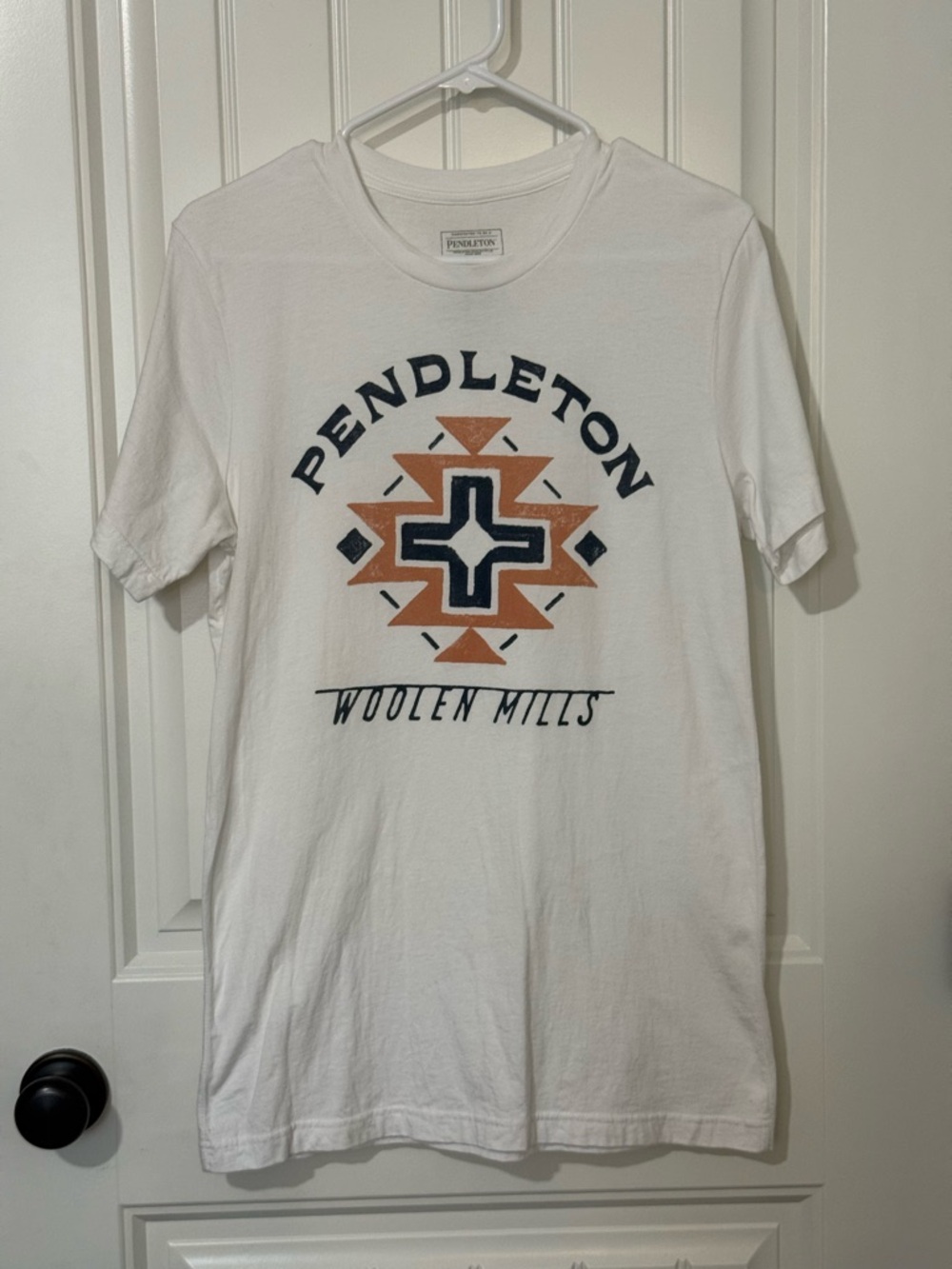 Pendleton White Tee with Navy and Rust Southwestern Graphic